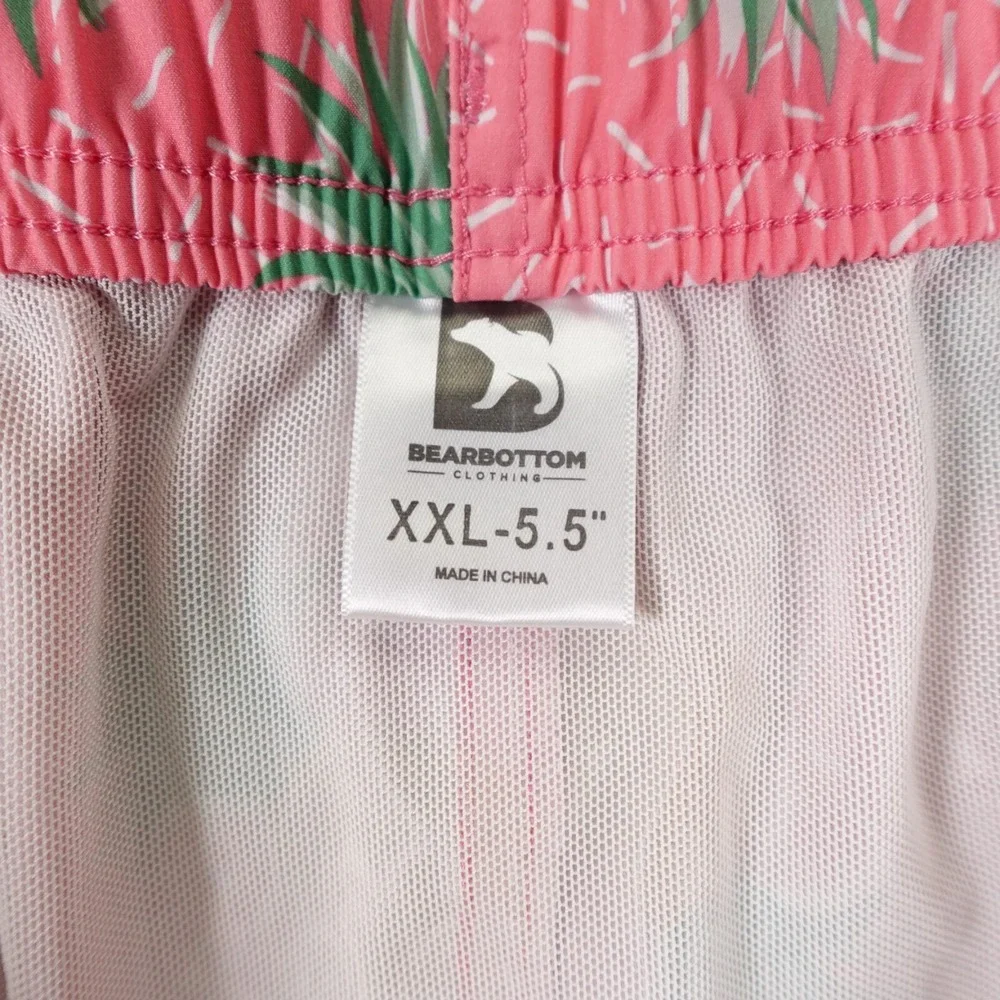 Bear Bottom Swim Trunk Mens‎ 2XL Pink Pineapple Print Mesh Lined Pool Beach